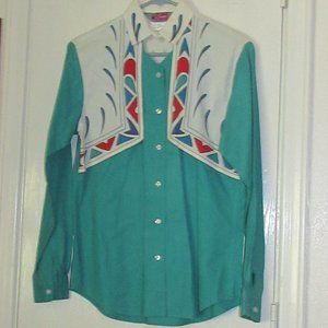 Vintage CAMEO ROSE Western Southwest Cowgirl Top Shirt Small